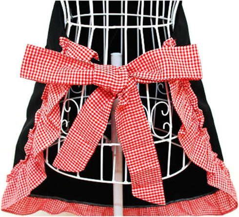 Hyzrz Cute Retro Aprons with Pockets for Women, Vintage Kitchen Cooking Apron, Mother Gift (Red)