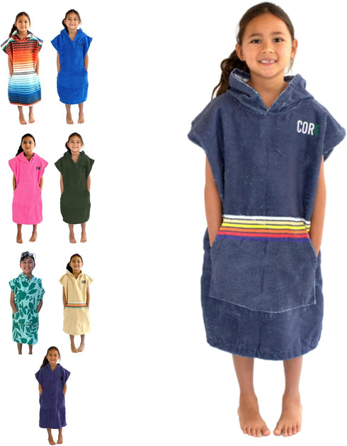 COR Childrens Unisex Poncho Towel Robe Light and Dark Blue for Kids