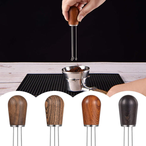 Espresso Coffee Stirrer, SANTOW Wood Handle Needle Type Coffee Distribution Tool, Professional Barista Tamper, Dark
