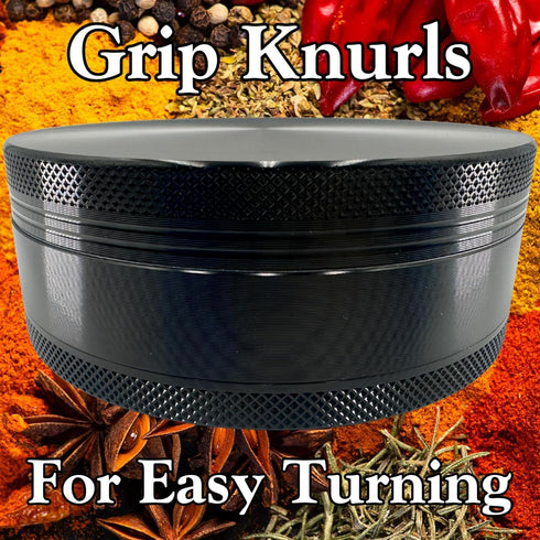 4 inch 4 inches) aluminum alloy metal spice mill. Larger than small spice grinders. Extra Large Size is easy to turn.