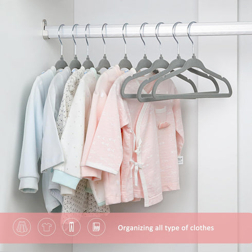 ManGotree 15 Pack Non-Slip Baby Velvet Clothes Hanger, Kids Coat Hanger with Swivel Hook (Grey)