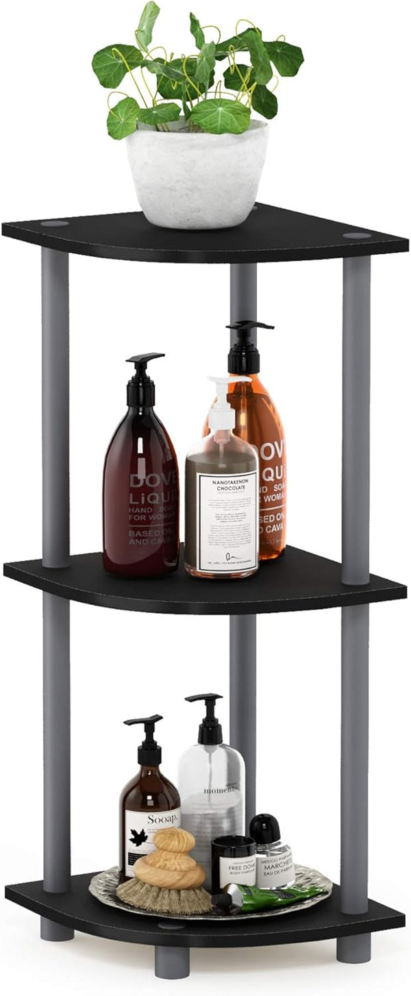 Furinno TURN-N-TUBE Corner Shelf, 3-Tier Corner Bookshelf, Display Storage Shelves with Open
