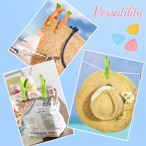 Sopito Jumbo Beach Towel Clips - Set of 4 Secure Hang Seal Clips for Beach Chairs, Pool, or Daily Use (Flamingo Parrot)