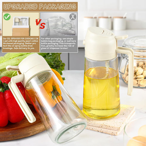Oil Sprayer for Cooking 2pcs, 16oz/470ml Glass Oil Spray Bottle, Mist Olive Oil Dispenser