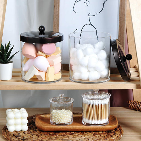 Premium Quality Plastic Apothecary Jars, Qtip Holder Bathroom Vanity Storage Organizer Canister for Cotton Swabs
