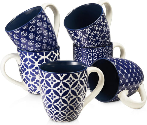 DOWAN Coffee Mugs Set of 6, 16 oz Large Porcelain Coffee Cups