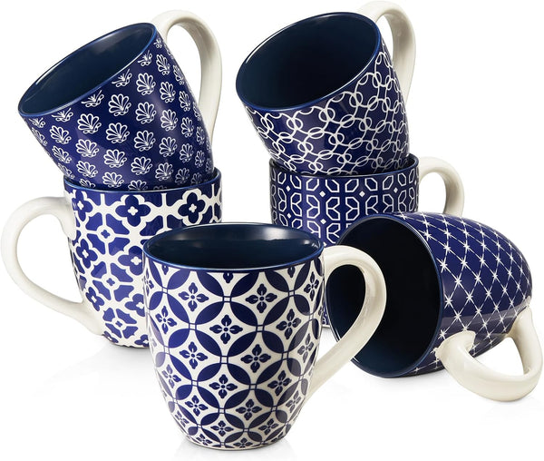 DOWAN Coffee Mugs Set of 6, 16 oz Large Porcelain Coffee Cups