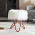 Round Faux Fur Ottoman, Vanity Stool Rose Gold Metal Legs with Anti-Slip Pad, Soft Furry Compact Padded Seat, Modern