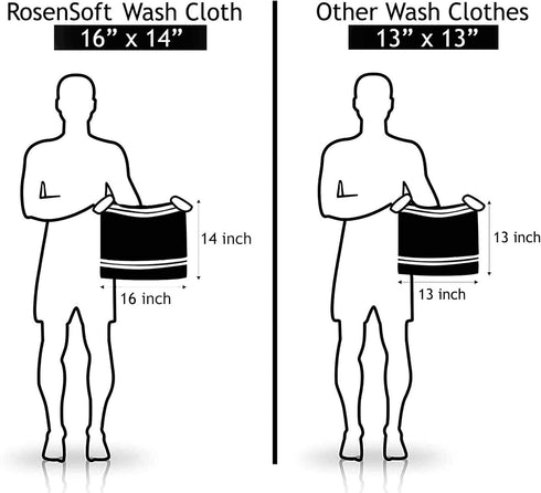 Clothes-16x14 Set 6) RosenSoft Oversized Wash in Extra Large Wash Cloths for Body and Face, Hand Gym Spa- Fingertip