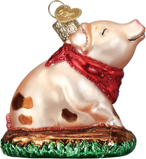 Old World Christmas Piggy in The Puddle Ornament, Pink