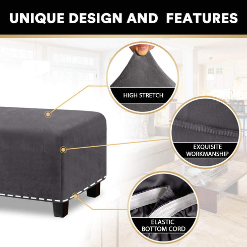 PrinceDeco Real Velvet Plush Ottoman Cover Soft Rectangle Folding Storage Covers Furniture Protector Removable
