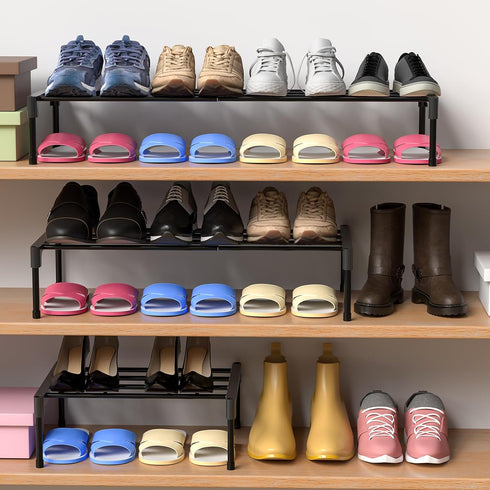 2 17 ''-30 1 Closet Teenyyou Pcs Expandable Shoe Rack '' Adjustable Shoe Shelf Metal Tier Rack Black Stackable