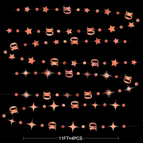 Rose Gold 10th Birthday Decorations, Number 10 Circle Dot Twinkle Star Garland Bunting Banner for Girls Boys Party