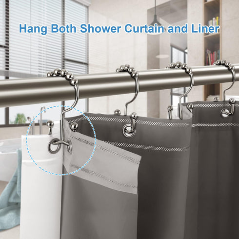 Shower Curtain Hooks Rings – TENOVEL Double Sided Rust Proof Hooks for Bathroom Shower Rods, Brushed Nickel, Set of 12