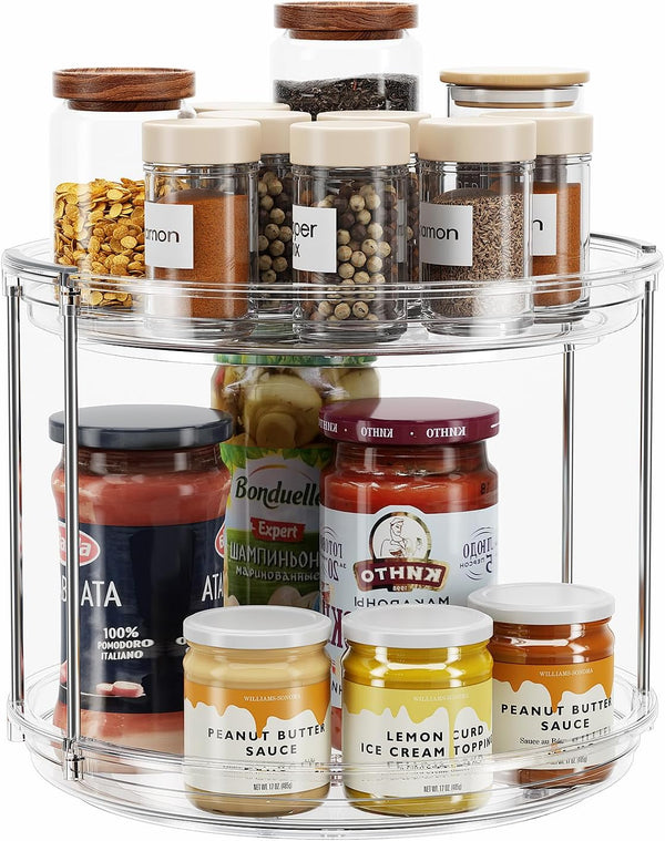 2 Tier Lazy Susan Turntable Organizer - 9.25'' Rotating Spice Rack for Kitchen, Pantry, and Bathroom Vanity