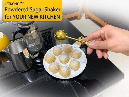 JETKONG Baker's Dusting Wand for Sugar, Flour and Spices, Stainless Steel Powdered Sugar Shaker Duster Sifter, Set of 2 (Gold)