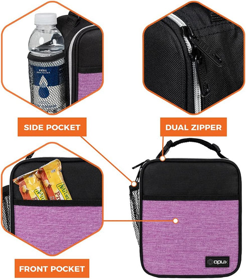 opux Premium Insulated Lunch Box, Soft School Lunch Bag for Kids, Heather Purple