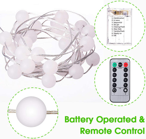 2 Pack 10 30 8 Hiboom Globe Ball String Lights, Ft LEDs Lighting Modes Battery Operated Fairy Lights with Remote Timer