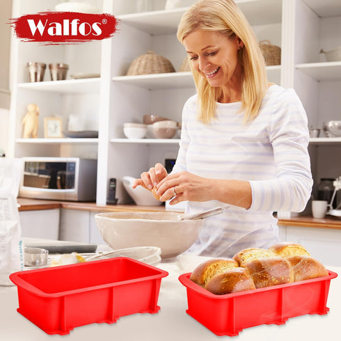 Walfos Silicone Bread Loaf Pan, 9 x 5 Inch Non-Stick Baking Pans Set of 2 for Bread, Cake, Meatloaf