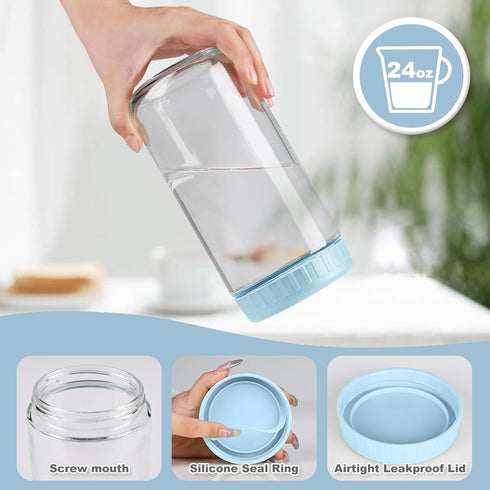 24oz 8 SHOWIN Overnight Oats Containers with Lids, Glass Jars with Lids pcs, Light Blue, Wide Mouth Mason jars