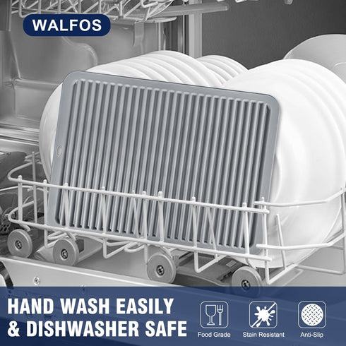 Walfos Large Silicone Trivet, 16x12 Inch, Heat Resistant Pot Holders for Hot Dishes, Gray, 2 Pack