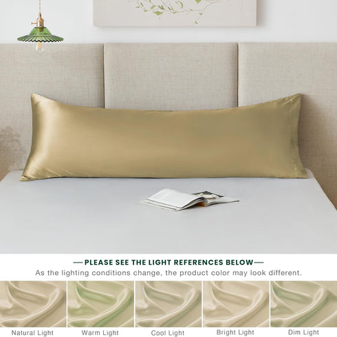 Love's Cabin Satin Body Pillow Pillowcase, 20x54 inches, Taupe, Similar to Silk with Envelope Closure for Hair and Skin