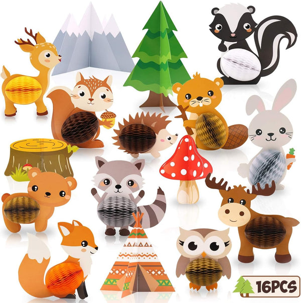 Distaratie Woodland Baby Shower Decoration Table Centerpieces, Woodland Animals for Party Event, Set of 16