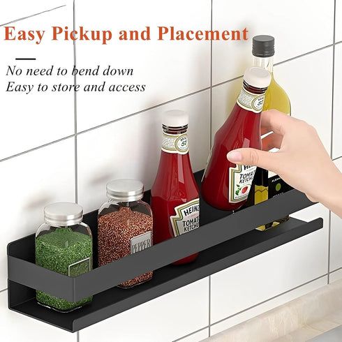 Floating Shelves Wall Mounted, Rustproof Stainless Steel Bathroom Shelf, Black Nail-Free Kitchen Spice Rack, Adhesive