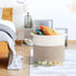 Laundry Hamper, Pure Cotton Rope Woven Basket for Dirty Clothes, 15.5 * 13.5 inches-40L White & Brown Mixed