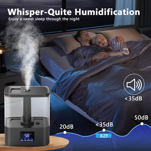 4L 60H 3 8H 6L) KZF Top Fill Humidifiers for Bedroom & Runtime - Cool Mist Humidifier, Mist Levels, Timer, Essential