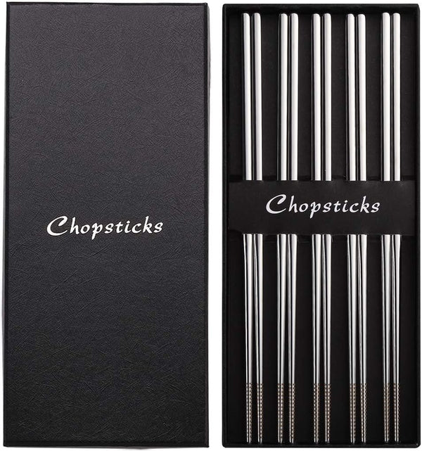 Devico 18/10 Stainless Steel Metal Chopsticks Set, Reusable, Dishwasher Safe (5 pairs)