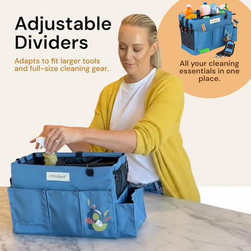 9 FifthStar Cleaning Caddy Bag for Professionals - Heavy-Duty Organizer with Shoulder Strap, Pockets, Mesh Base