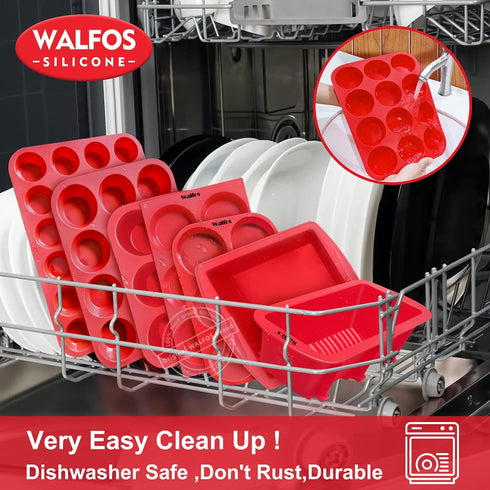 Walfos Silicone Muffin Top Pans - 4inch Jumbo Size Non-Stick Bakeware for Eggs, Hamburger Buns, Muffin Tops