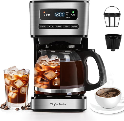 Taylor Swoden Programmable Coffee Makers 12 Cup, Hot and Iced Coffee Maker,