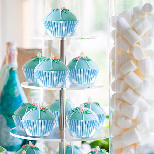 300 Count Cloud Blue Cupcake Liners, White Light Blue Cupcake Wrappers for Birthday Theme Party Baking