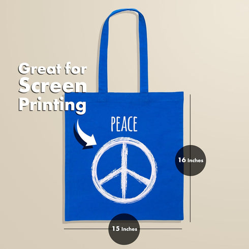 Carrywell 24-Pack, 15"x16", (Not Made In China) Canvas Tote Bags Blue Bulk Organic Cotton Reusable Shopping Bag, Blank