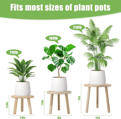 SEQUEDA 3-Pack 6-12 Inch Wood Plant Stands Indoor, Single Plant Stand for Pots, Mid-Century Modern Plant Stool, Tall
