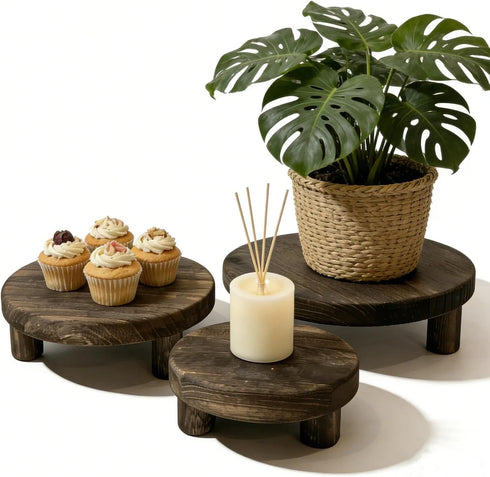 ORBEIN 6"/8"/10" 3pcs Unfinished Rustic Wood Stands - Wooden Round Riser - Plant