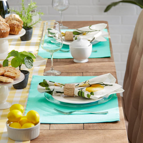 DII Basic Everyday Ribbed Tabletop Placemat Set, 100% Cotton, Aqua, 6 Piece, 13x19