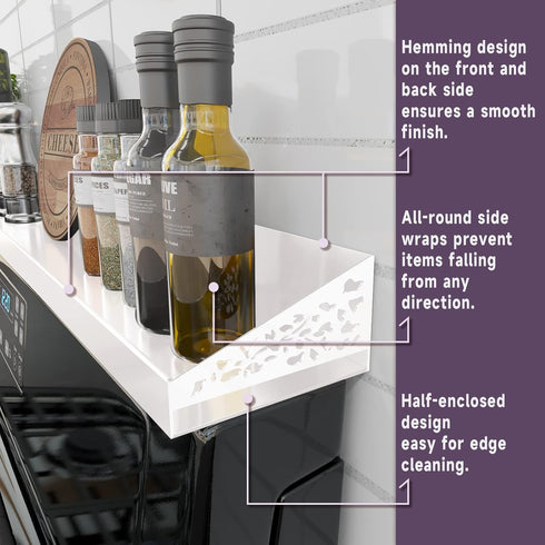 30" STUTOV Magnetic Stove Top Shelf Magnetic White Spice Rack and Seasoning Organizer Kitchen Shelf for Back of Stove