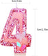 Birthday Candles Number 4, Pink Glitter Happy Birthday Cake Candles Handmade Sequin Numeral Candle