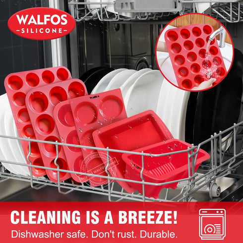 Walfos Silicone Cupcake Pan Set, 2-Piece Mini Muffin Baking Pan, 24 Cups, BPA Free, Non-stick, Dishwasher Safe