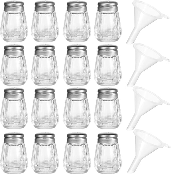 12 Pcs Mini Salt and Pepper Shakers Bulk, 0.5 oz Small Cube Glass Spice Shaker with Plastic Mini Funnels for Kitchen,