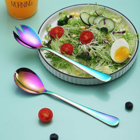 Berglander Rainbow Salad Server Set, Stainless Steel with Titanium Colorful Plating, Pack of 2