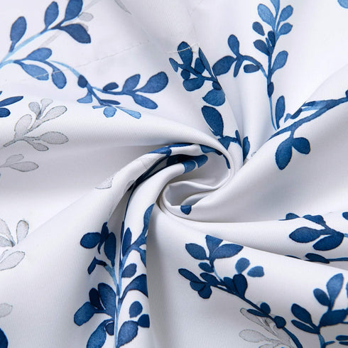 Navy Blue Valance for Windows with Watercolor Botanical Flowers, Rod Pocket Window Treatments 52" x 14" for Kitchen