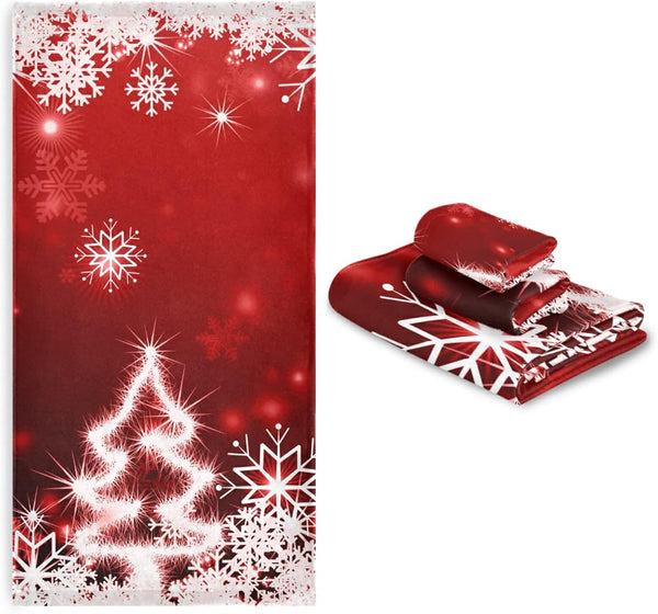 ALAZA Christmas Bathroom Towels Decorative Set Red of 3, 1 Bath Hand