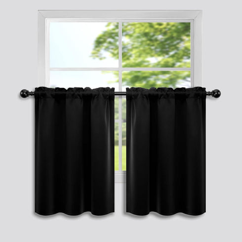 Mrs.Naturall Small Window Curtains for Basement - Blackout RV Curtains for Camper Windows, 24 Inch Length, Black