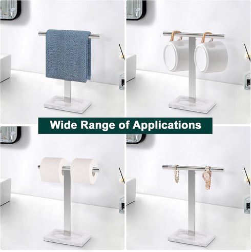 T-Shape Hand Towel Holder - Free-Standing Stand for Bathroom, Kitchen Countertop, 304 Stainless Steel (12IN-Marble