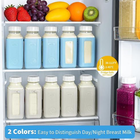 2 Pack 16 Oz 2 Syntic Glass Breastmilk Storage Bottle with Airtight Lids & Pour Spouts, Milk Storage Containers
