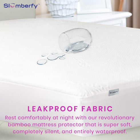 Slumberfy Waterproof Mattress Protector - Hypoallergenic Bamboo Cover, Natural Jacquard Fabric, Twin XL